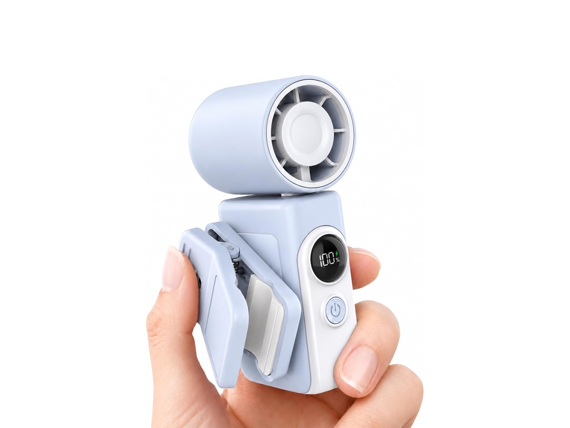 Mini Ventilador 2 Em 1, Portátil E De Encaixe, 13000 Rpm Com Visor Led (azul)