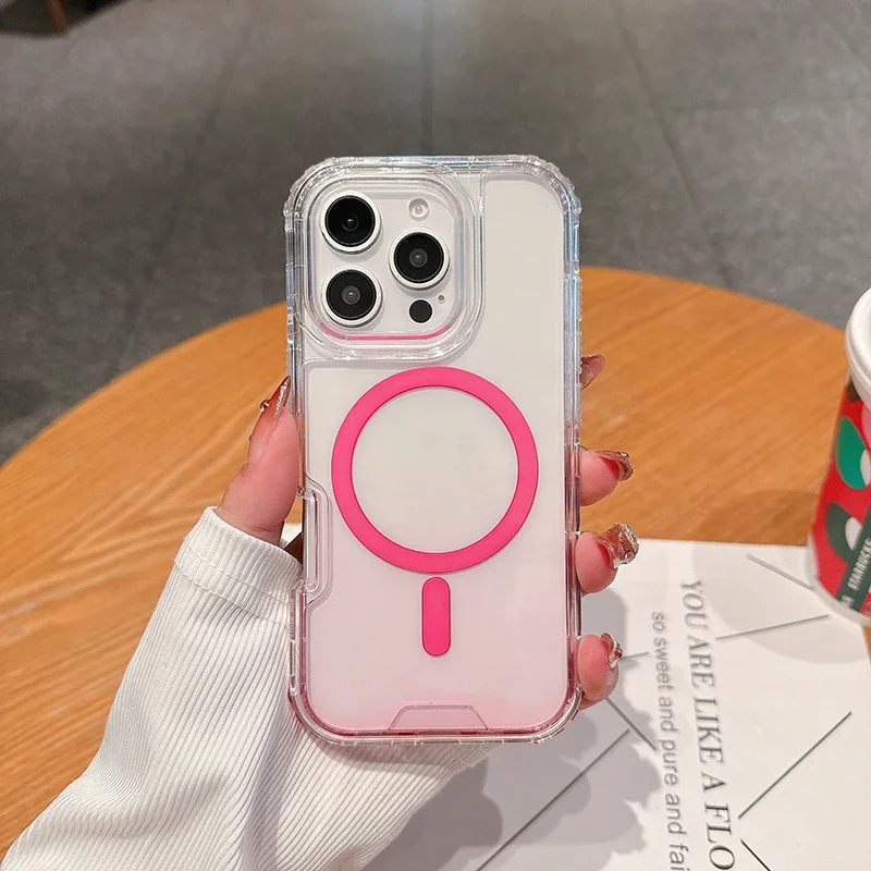 Capa Transparente Degradê À Prova De Choque (rosa, Iphone 17 Pro) Com Carregamento Sem Fio Magnético.