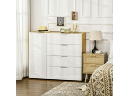 Aparador de sala de estar com 4 gavetas de alto brilho, portas e prateleiras ajustáveis, 105x35x92cm, branco e madeira S/MARCA