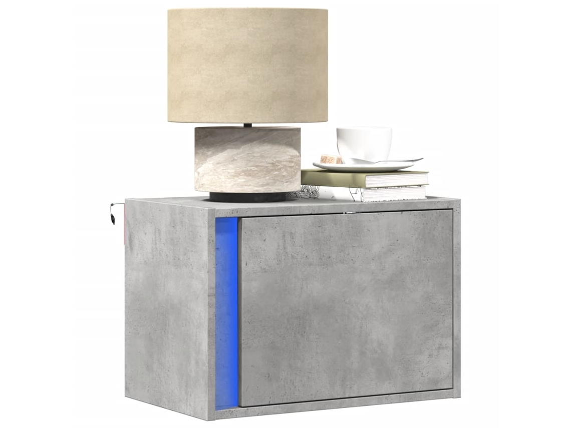 Vidaxl Mesa De Cabeceira De Parede Com Luzes Led Cinzento Cimento