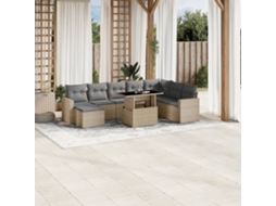 Vidaxl 9 Pcs Conjunto De Sofás P/ Jardim Com Almofadões Vime Pe Bege