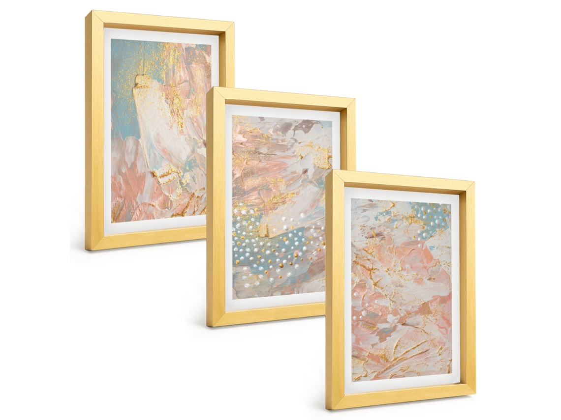 Composição De Quadros Na Paredepadrões Abstratos Em Tons Pastel Moldura Dourada Quadros Para A Sala De Estar Espelharte (3 Peças 20x30 Cm)