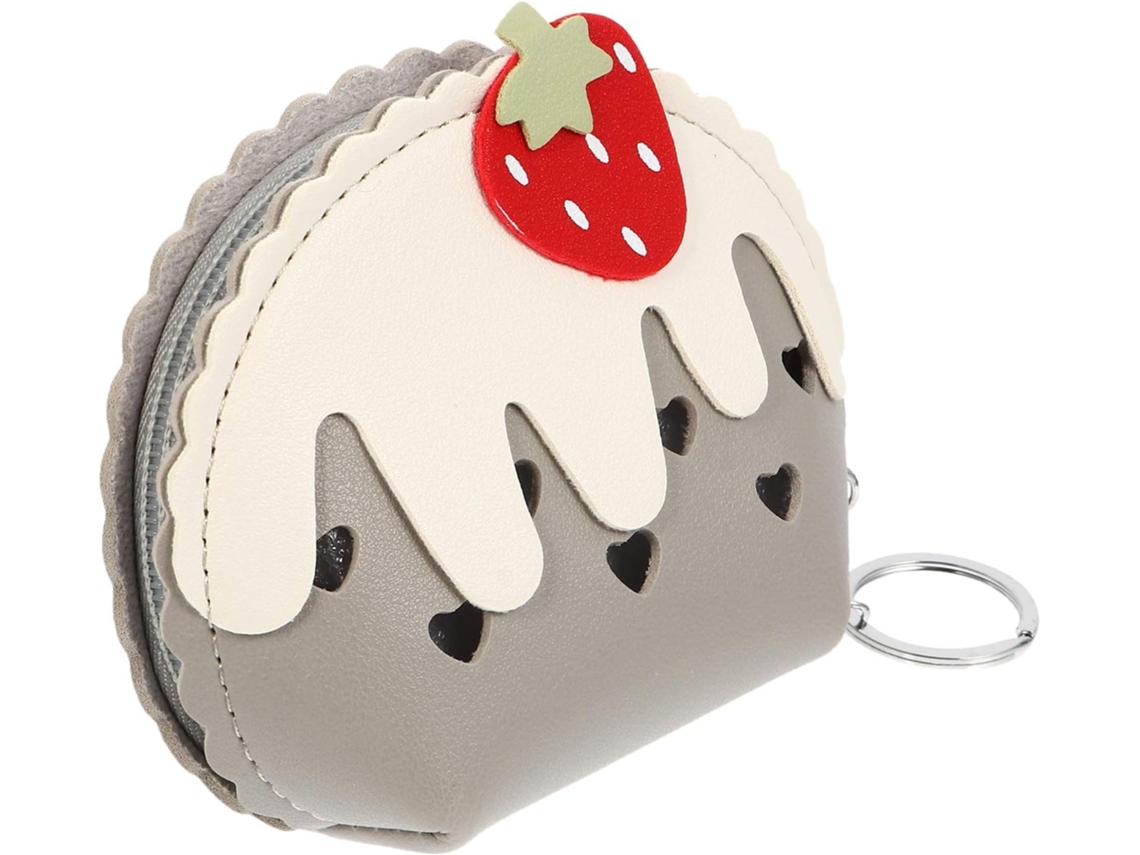 Porta-moedas Em Pele Com Padrão De Morango E Fecho Para Mulher - Cinzento