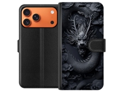 Capa Carteira Compatível Com Apple Iphone 17 Pro Max. Dragão Detalhado Em Alto Relevo Escuro Com Montanhas E Nuvens, Um Motivo De Fantasia Poderoso E