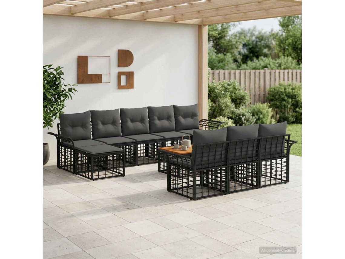 Vidaxl Conjunto De Sofás Para Exterior 11 Unid. Preto E Cinza Escuro