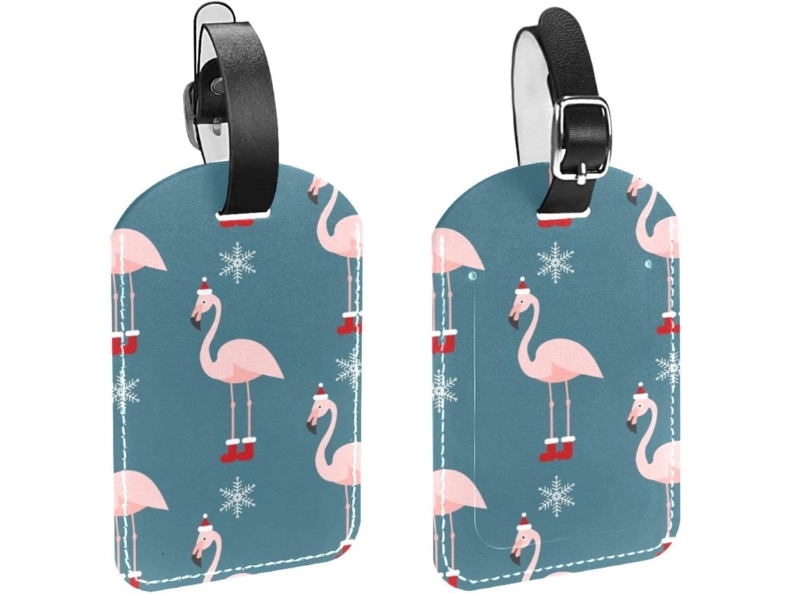 Conjunto De 2 Etiquetas Bagagem Em Imitação Couro Com Estampa Flamingo