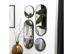 The Home Deco Factory Conjunto de 4 Espelhos Redondos e Ovais Preto CMP