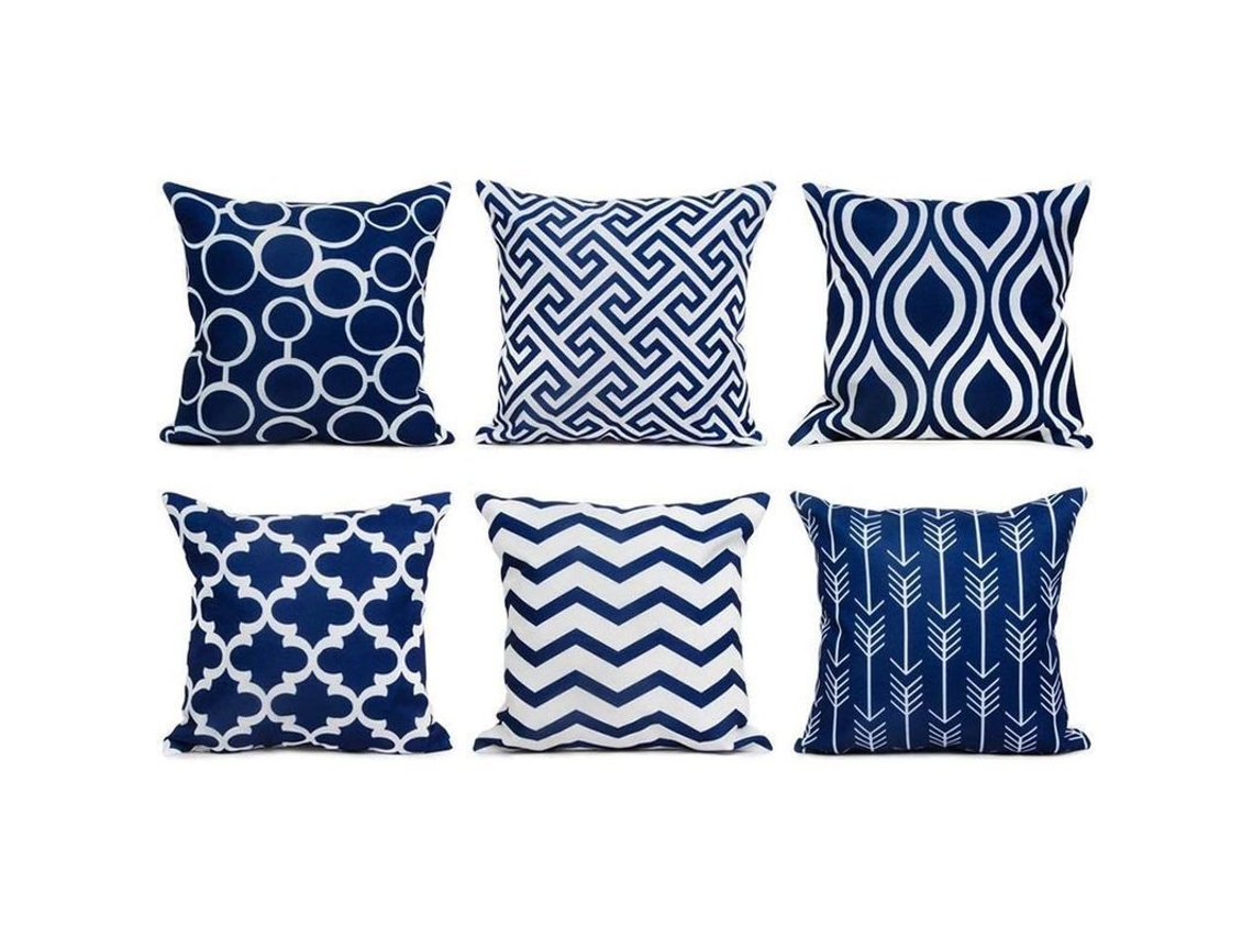 Capas de almofada quadradas decorativas em lona resistente, pacote com 6 unidades, 45x45 cm, azul marinho