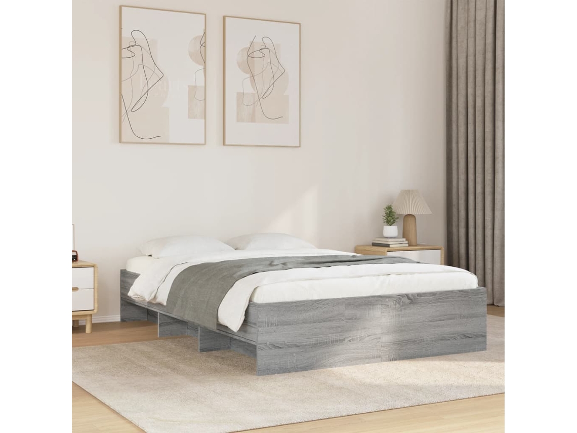 Estrutura De Cama 135x190 Cm Derivados De Madeira Cinza Sonoma