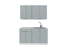 Cuisine Fame Line, 140cm, Pt Mármore, Azul Claro Cinza/branco, Branco, Vicco