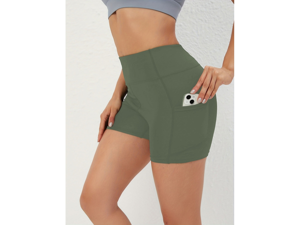 Calções De Yoga Femininos, 7,6 Cm (3 Polegadas), Com Bolsos - Tamanho S, Verde Elysve