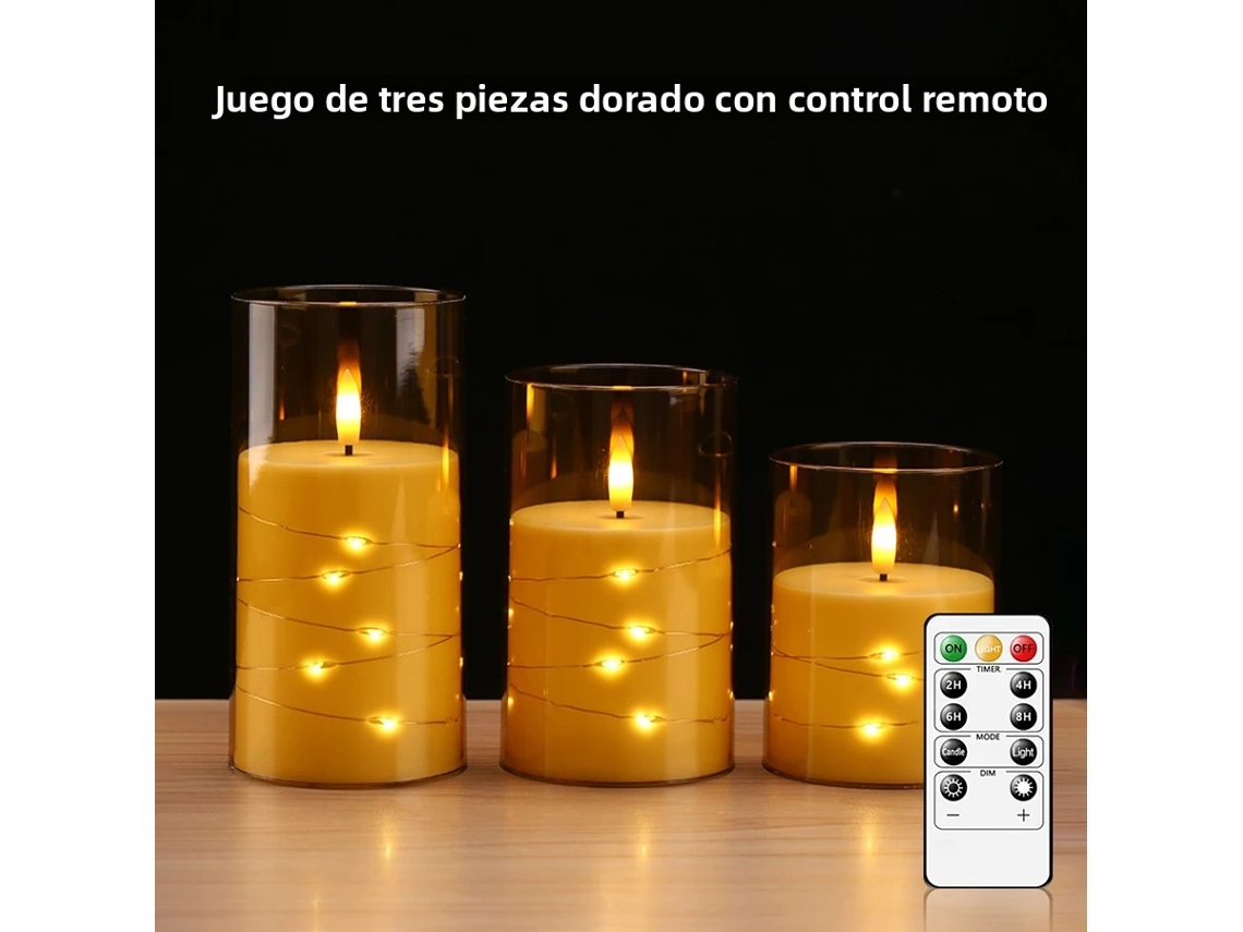 (ouro) Flameless Led Vela- Com String De Luz Estrela- Alimentado Por Bateria- Controle De Tempo- Com Controle Remoto