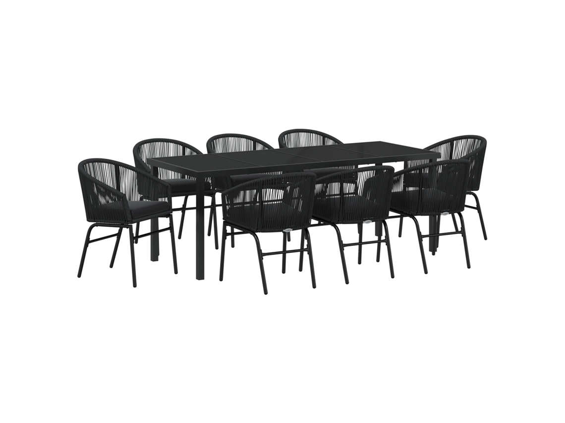 Conjunto 9 Conjunto De Jantar Para Jardim Vidaxl Preto Vime Pe (200 X 80 X 73 Cm)