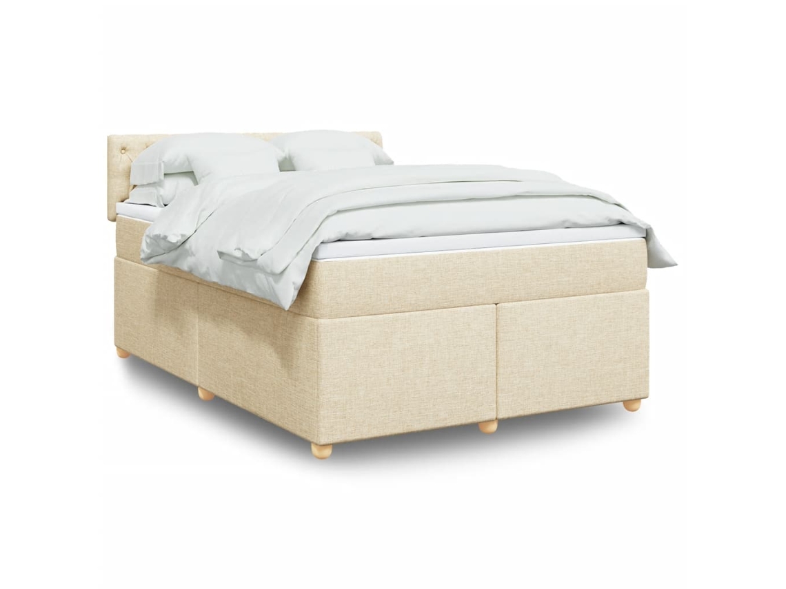 Vidaxl Cama Com Molas/colchão 160x200 Cm Tecido Cor Creme