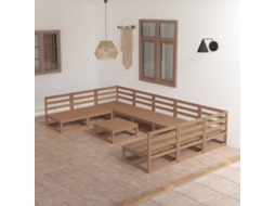 10 Pcs Conjunto Lounge De Jardim Pinho Maciço Dkd Home Decor