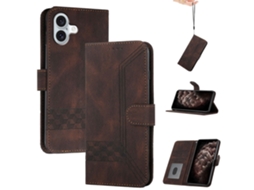 Capa Em Couro Pu Com Suporte Para Apple Iphone 16 - Café