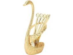 Set De 6 Cucharillas De Postre Mini, Acero Inoxidable Dorado Con Soporte De Cisne Para Mesa Y Regalo