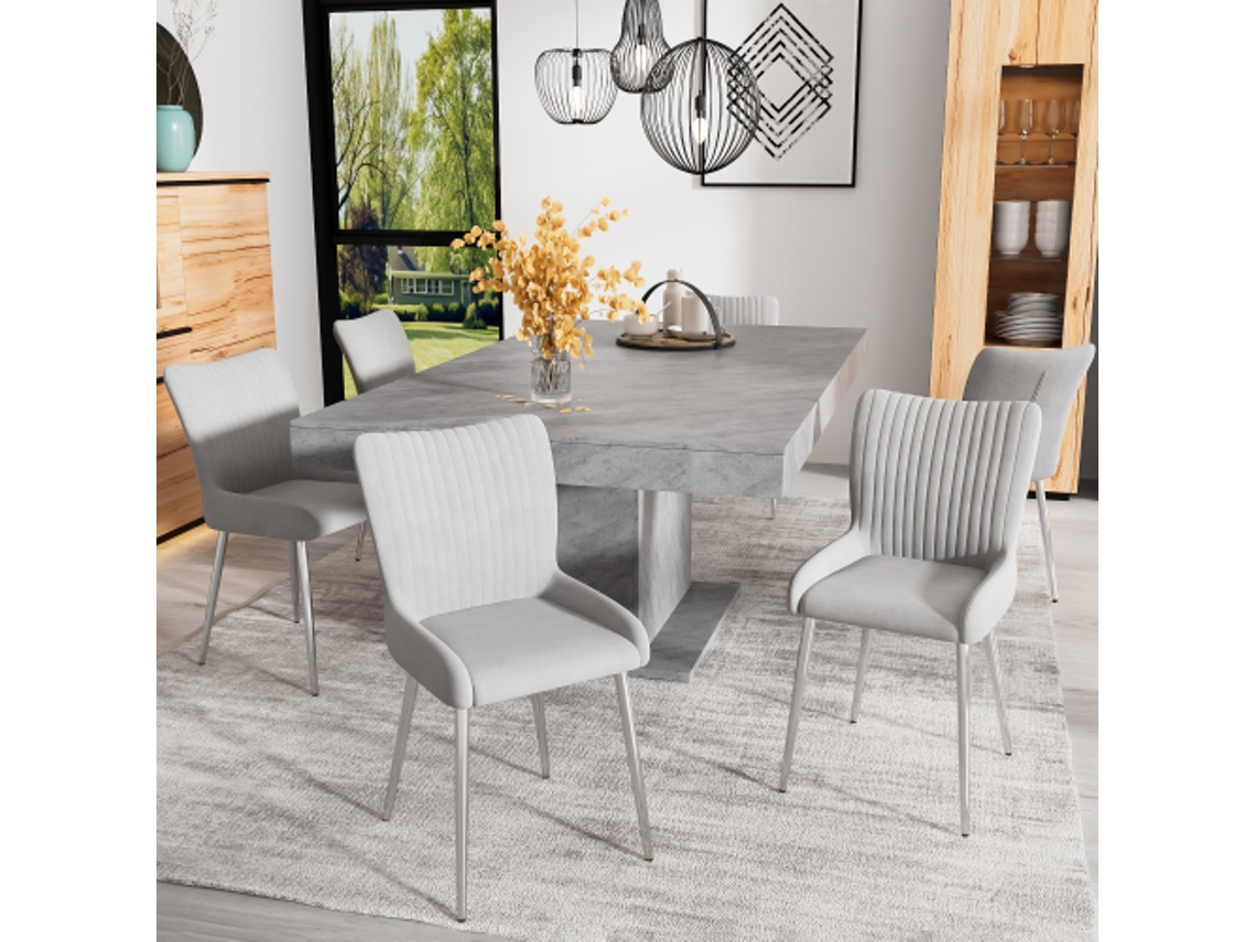 Conjunto De 6 Cadeiras De Sala De Jantar Em Veludo, Luxuoso, Para Sala De Estar Ou Quarto, Com Pés Em Metal Prateado E Apoio Lombar, Cinza Btforus