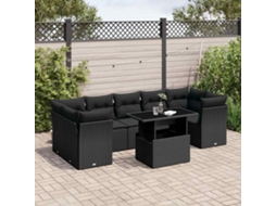 Vidaxl 8 Pcs Conjunto Sofás De Jardim Com Almofadões Vime Pe Preto