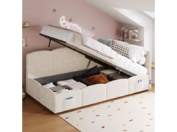 Cama Sofá cama 90x200 com Ripas Usb Armazenamento Veludo Bege