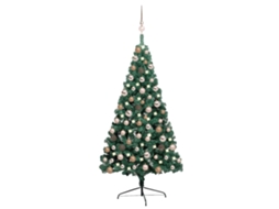 Vidaxl Meia Árvore Natal Artificial Pré-iluminada C/ Bolas Verde
