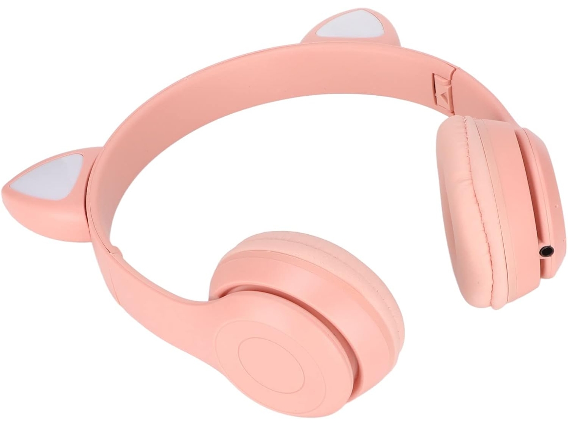 Fones De Ouvido Bluetooth Alomejor Fofos Para Crianças, Com Design Dobrável De Orelhas Gato, Luzes De Led E Alto Falante
