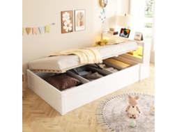 Sofá cama 90x200 Cm Tomada Eu, Arrumação, Led Multicolor, Hidráulico, Madeira Maciça, Multifuncional Branco NOVELA