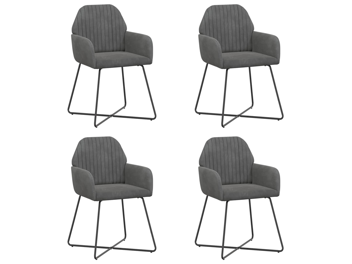 Conjunto 4 Cadeiras De Jantar Vidaxl Cinzento Escuro Veludo (55 X 50 X 84 Cm)