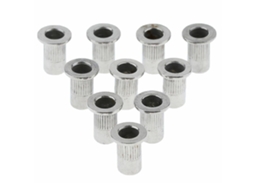 Conjunto de 10 brocas de aço inoxidável para rebitar com cabeça plana M6, fáceis de usar e armazenar.