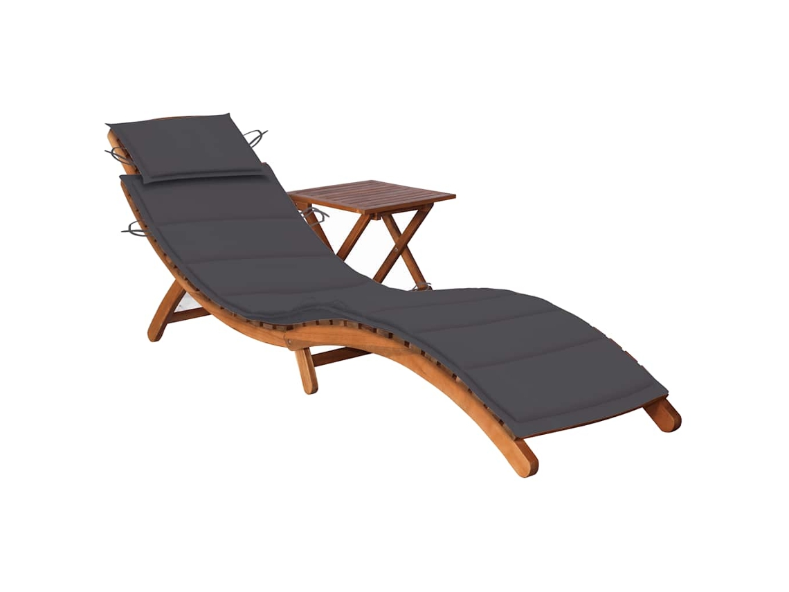 Vidaxl Espreguiçadeira De Jardim Com Mesa E Almofadão Acácia Maciça