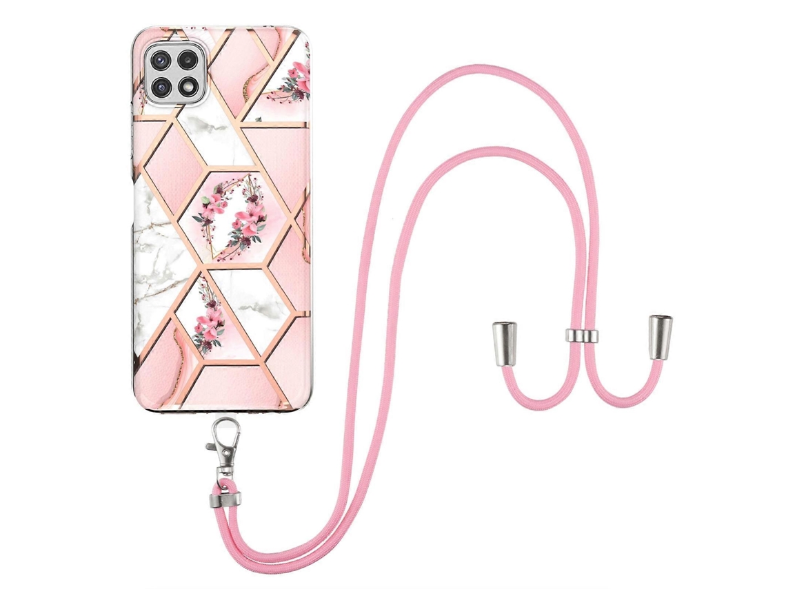 Capa De Tpu À Prova De Choque Com Cordão Para Samsung Galaxy A22 5g, Versão Americana, Galvanoplastia, Estampa Floral De Mármore