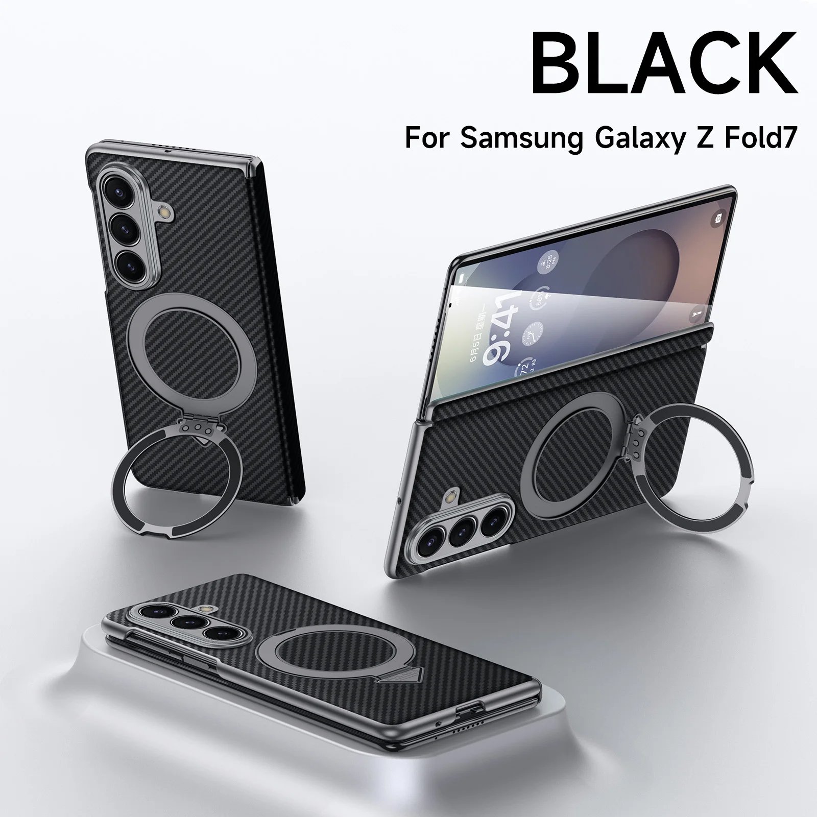 (preto, Galaxy Z Fold7) Capa Ultrafina Em Couro Texturizado Com Fibra De Aramida, Compatível Com Magsafe Para Celulares Samsung.
