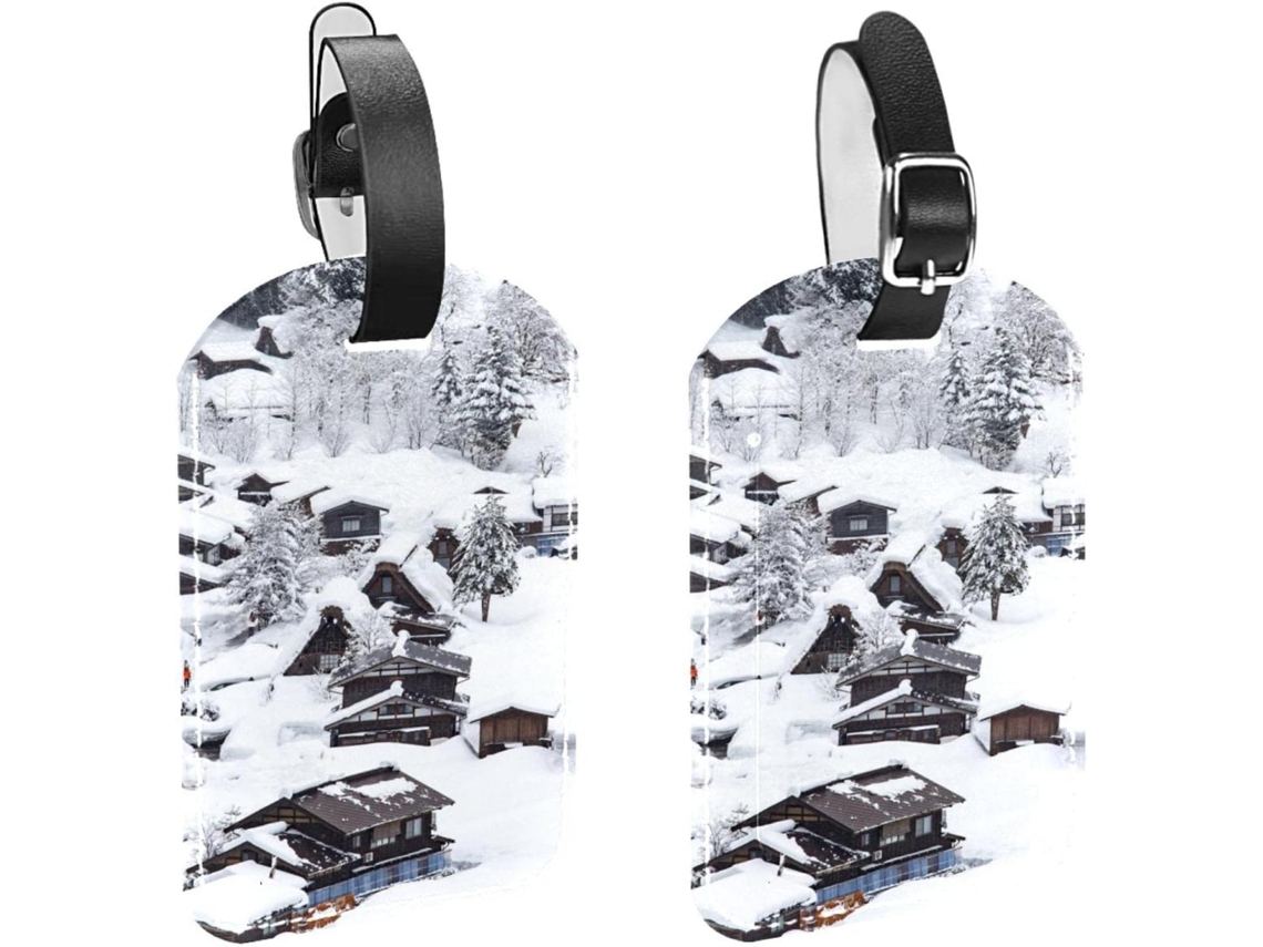 Conjunto De 2 Etiquetas Bagagem Em Imitação Couro Com Estampa Cena Inverno Na Neve