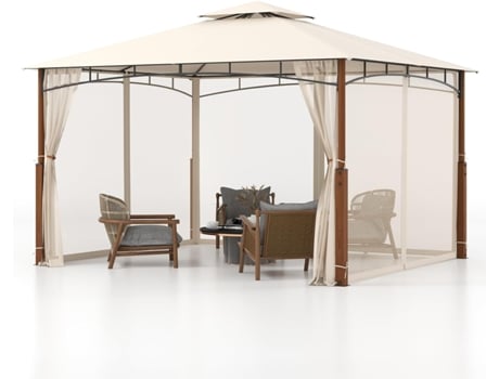 Tendas de Exterior 3 6 X 3 M com Rede Gazebos de Jardim Cobertura de Dossel de 2 Níveis Pérgolas de Jardim de Exterior À Prova de Água COSTWAY