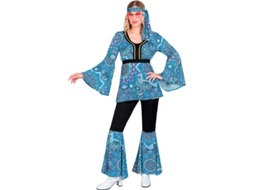 Fato de hippie mandala azul escuro dos anos 60 para mulher