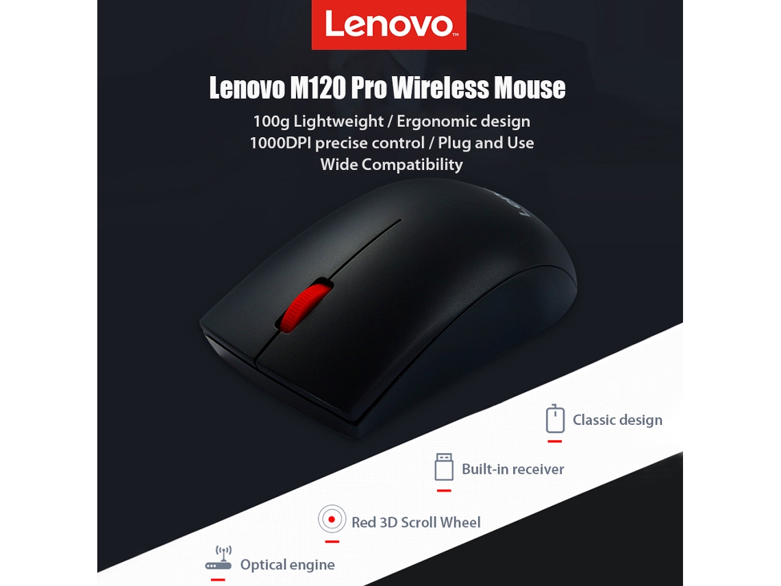 Rato Sem Fio Lenovo M120 Pro Para Pc E Mac