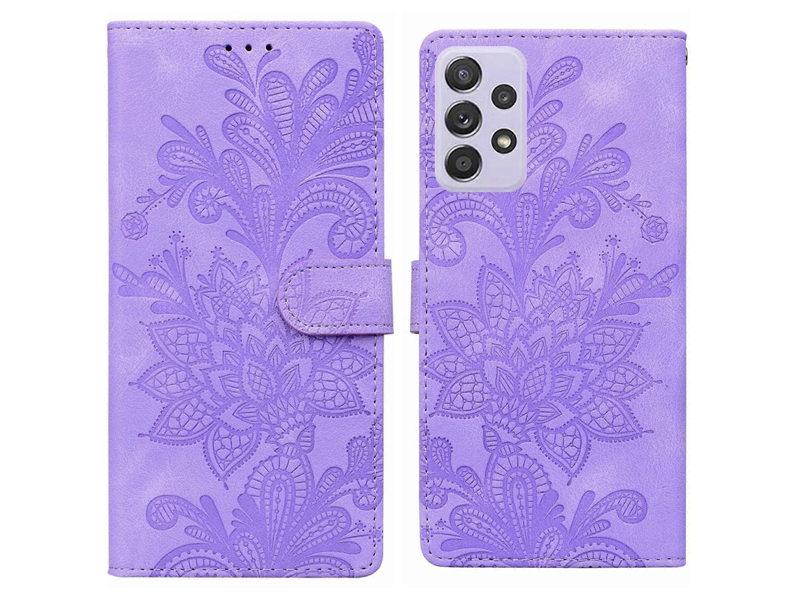 Capa De Celular De Pu Com Fivela Magnética E Estampa Floral De Renda E Alça De Pulso