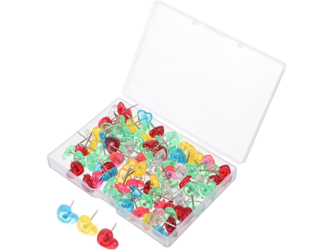 Conjunto De 100 Tachinhas De Plástico Em Formato Coração Para Cortiça Quadros, Escolares Murais E Mapas, Nas Cores Rosa E