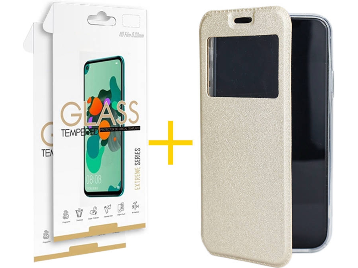 Kit Capa e 2 Películas Xiaomi Redmi 9A SKYHE Gandy Flip (Dourado)