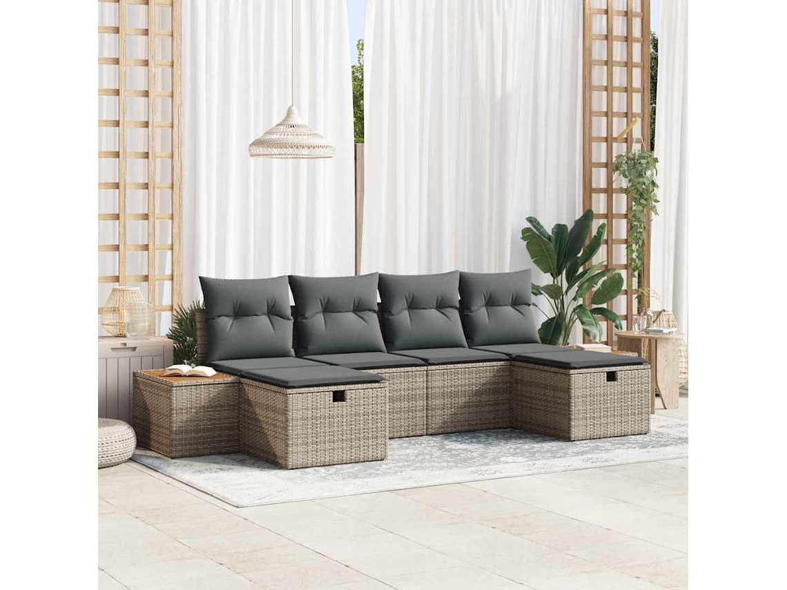 Vidaxl Conjunto De Sofá De Jardim Com Almofada 6 Pcs Cinzeto Vime Pe
