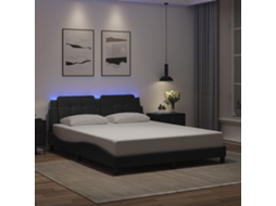 Estrutura De Cama C/ Luzes Led 160x200cm Couro Artificial Preto