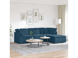 Vidaxl Sofá Modular Com Pufes E Almofadas Veludo Azul