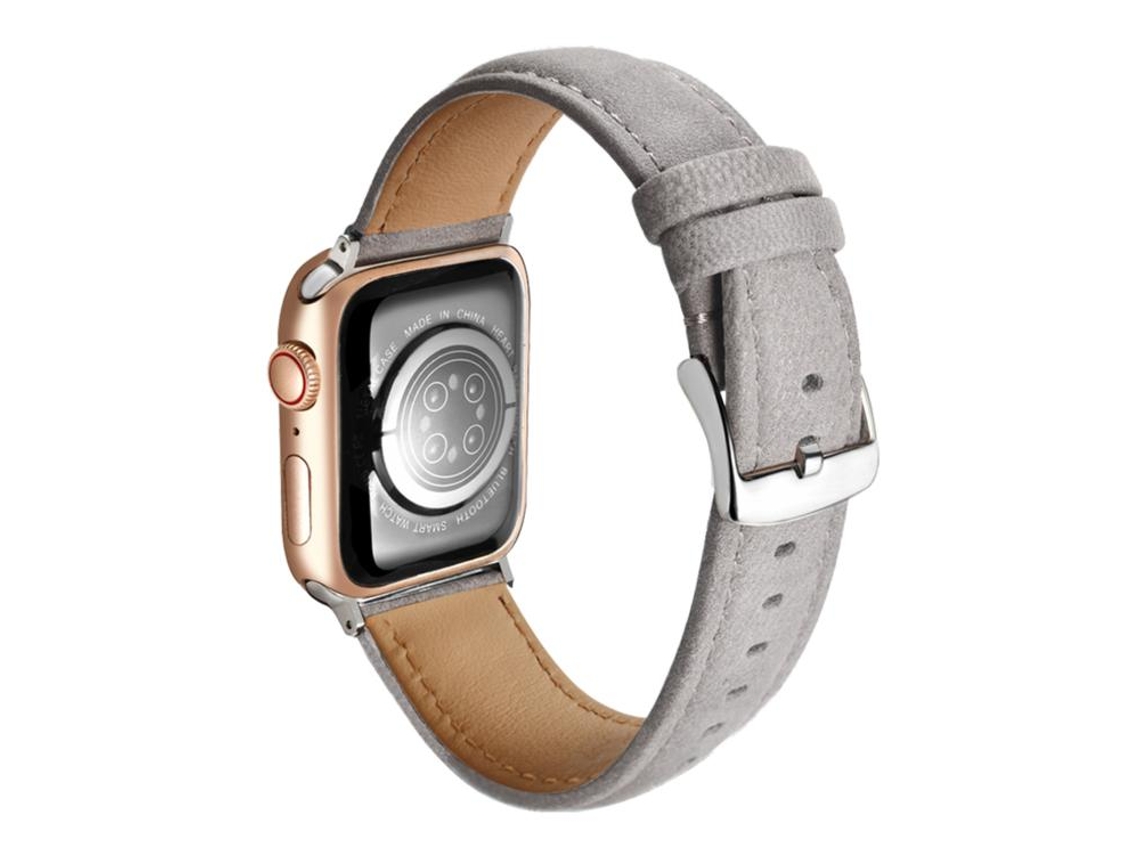 Bracelete para Apple Watch 42/41/40/38mm Couro Genuíno Camurça Dupla Face Cinza XIAOMOYU
