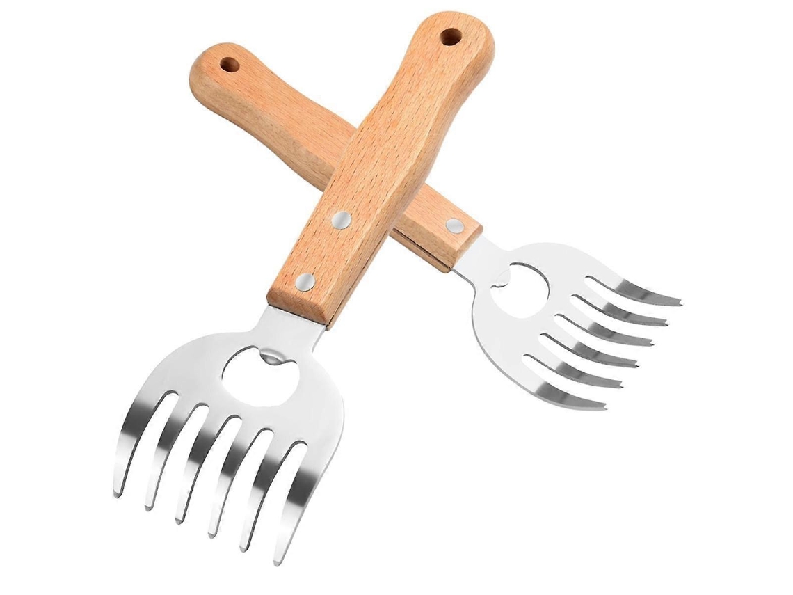 Garras Para Triturador De Carne X2 Garras De Urso Em Aço Inoxidável Com Cabos Longos De Madeira Para Triturar Carnes Sem Esforço Everley891