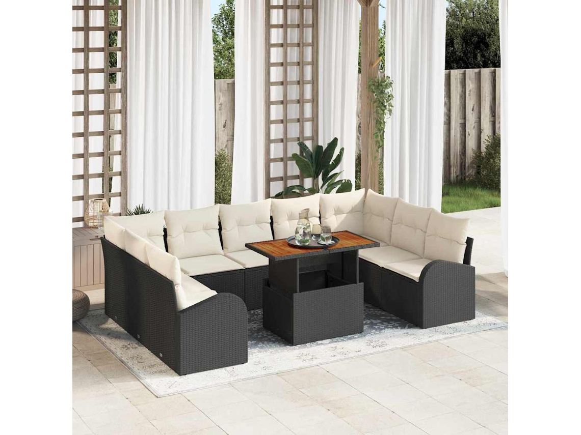Vidaxl Conjunto De Sofá De Jardim 10 Unid. Preto Rattan Sintético