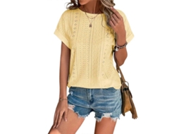 Camiseta Feminina De Verão Com Recortes, Tecido Leve E Respirável, Modelo Casual E Descolado - Ideal Para Qualquer Ocasião Amarelo