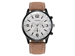 Relógio de pulso masculino analógico de quartzo com pulseira clássica casual em PU (marrom e branco)