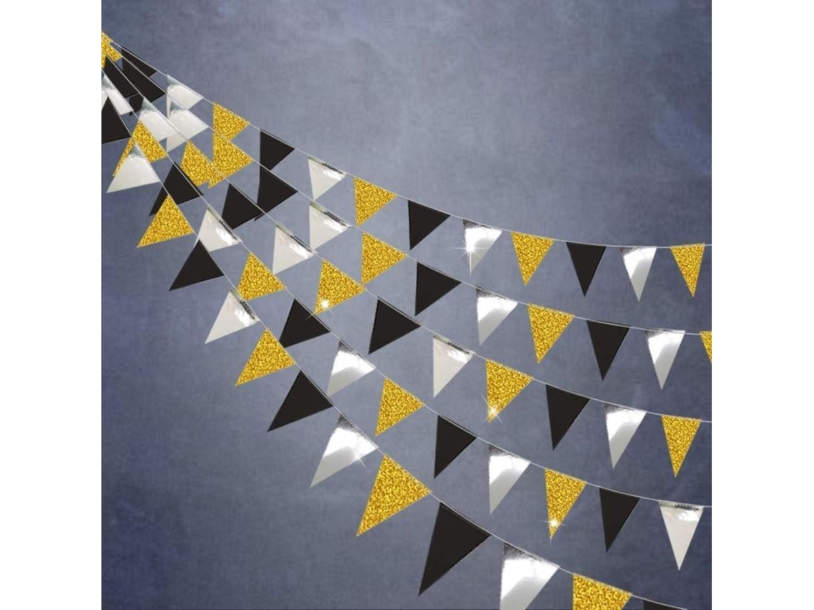 Bandera Triangular De Oro Negro Plata Para Decoração De Festa De Graduação Banner Pendente