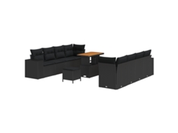 Conjunto 11 Móveis De Jardim Vidaxl Preto Madeira De Acácia Maciça (255 X 62 X 85 Cm)