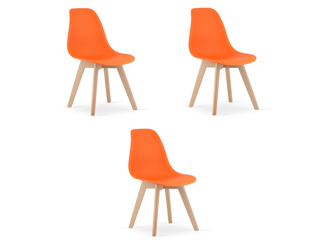 Cadeira De Jantar Conjunto De 3 Peças Kito Assento Laranja, Pernas Naturais, Assento Ergonômico, Encosto
